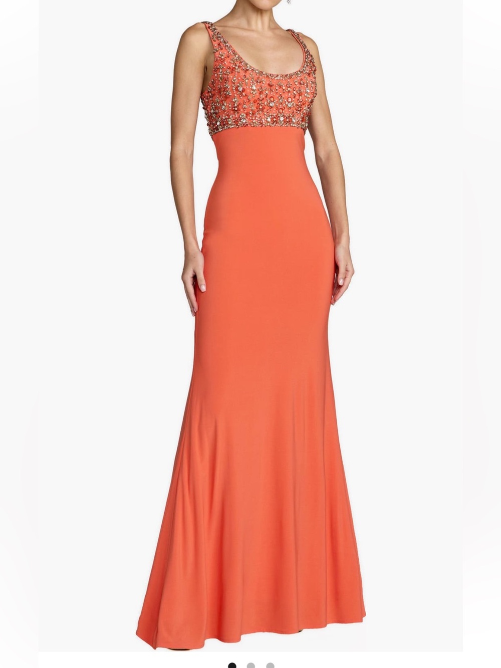 Beaded Coral Maxi Dress with Scoop Neck